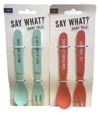 Baby Spoon & Fork Set By About Face Designs, 6+ Months +, 2 Pack