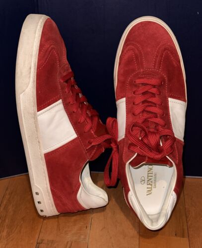 Valentino Garavani Flycrew Sneakers Size 11 44 Leather Studded Red Suede Shoes - 第 2/19 張圖片