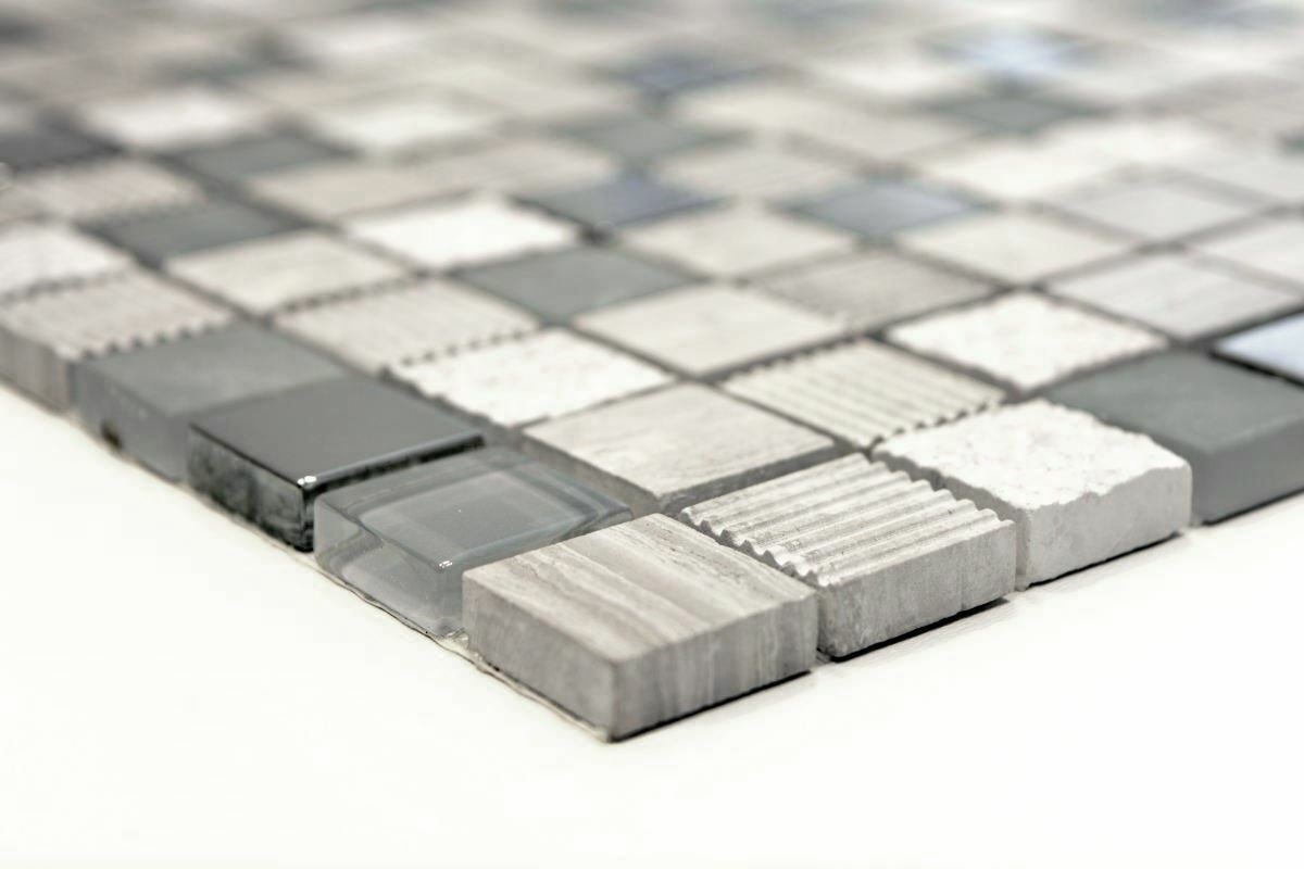 Mosaïque De Verre Et Aluminium 49-0302_F – Noir/argent Effet Miroir, 327x302 Mm, Brique 25x25