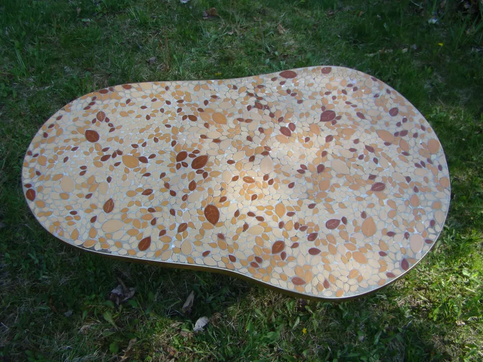Vintage Modern Mosaic Kidney Shape Tile Coffee Table - Image 2 of 4