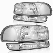 Pair Chrome Headlights Bumper Set For 1999-2007 Gmc Sierra Yukon 1500 2500 Pair Chrome Headlights Bumper Set For 1999-2007 Gmc Sierra Yukon 1500 2500
