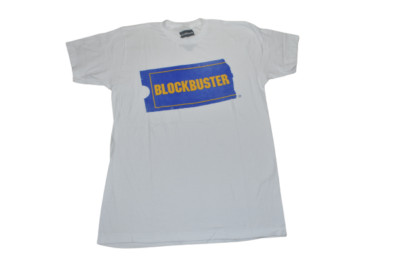 Blockbuster Mens Classic Blockbuster Torn Ticket Logo White Tee Shirt ...