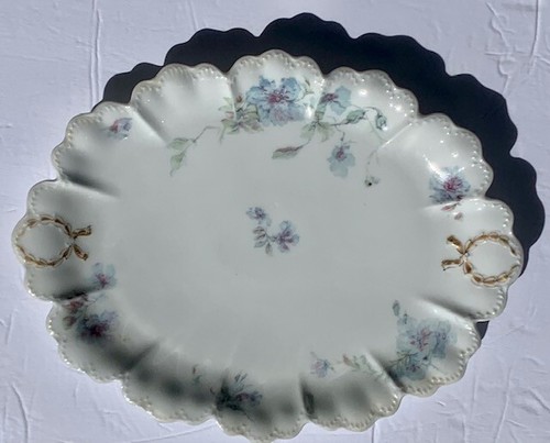 Haviland & Co Limoges France 11" Platter Hand-Painted Blue & Lavender Gold Trim - Bild 4 von 5
