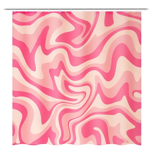 Tenda doccia impermeabile 71x71'' rosa onda stampata arredo bagno con 12 ganci - Foto 3 di 12