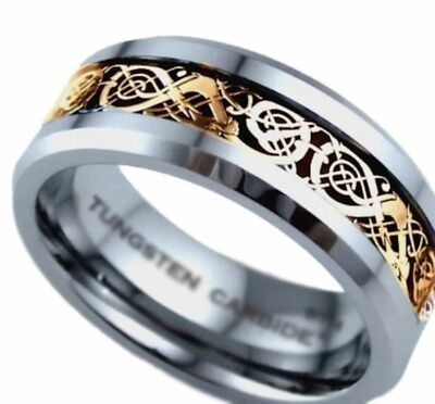 Men's Tungsten Carbide Ring - 8mm Gold Carbon Fiber Inlay Wedding Band, Hypoallergenic & Durable - View #5