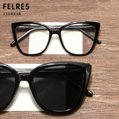 Women TR90 Cat Eye Eyeglasses Frames Magnetic Clip On Polarized Sunglasses  New