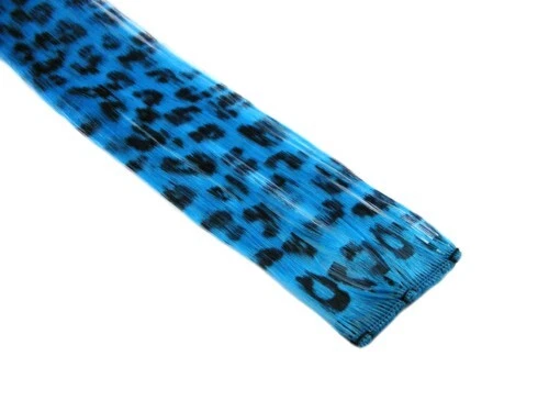 CYBERLOXSHOP Clip-In 12" Haarverlängerung Neon Blau Leopardenmuster Emo Szene Extension Rave