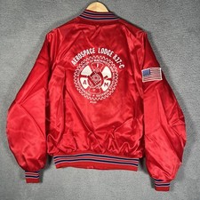 Vintage King Louie Satin Bomber Jacket Red Snap Aerospace Workers USA Adult L