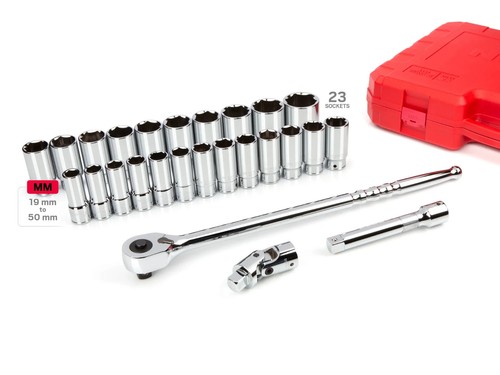 3/4 Inch Drive Deep 6-Point Socket and Ratchet Set with Case, 26-Pc (19-50 mm) - Picture 3 of 9