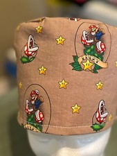 Mario Brown reversible Adult Skull/Chemo Surgical Scrub Hat/Cap