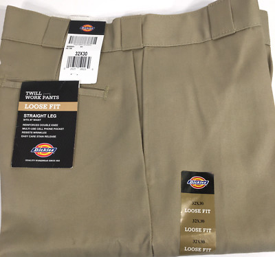 Dickies Men's Loose Fit Double Knee Work Pants, Straight Leg- khaki, 32x30