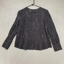 Rails Top Womens Large Roslyn Popover Slate Python Office Puff Sleeve Black