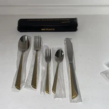 Pinky Max Silverware Set Fork Spoon Knife - 5 Piece Flatware Set 18/10 Open Box