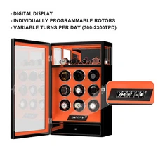 New Fingerprint 9 Watch Winder LCD Remote Control LED 4 Stand Holder Cabinet US