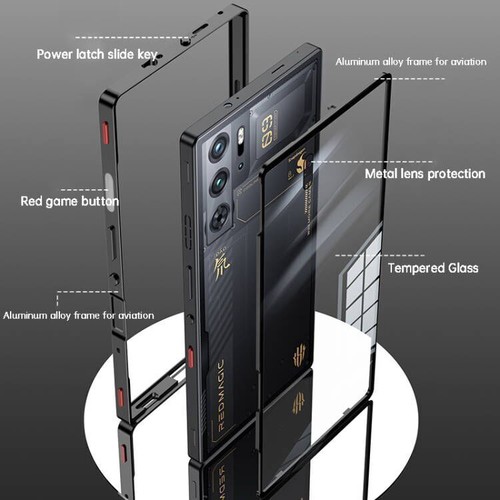 Hybrid Metal Bumper Magnetic Back Glass Cover Case For Nubia Red Magic 10 Pro + - Zdjęcie 3 z 14