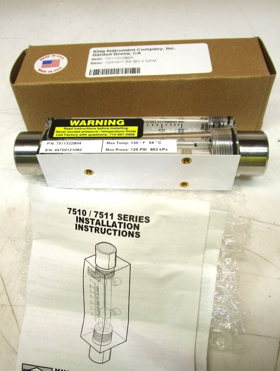 KING INSTRUMENT 7511322B04 1/2" FLOWMETER NEW IN FACTORY BOX FREE SHIPPING
