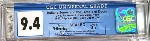 CGC Graded 1989 9.4 A++ INDIANA JONES AND THE TEMPLE OF DOOM VHS - Picture 3 of 8