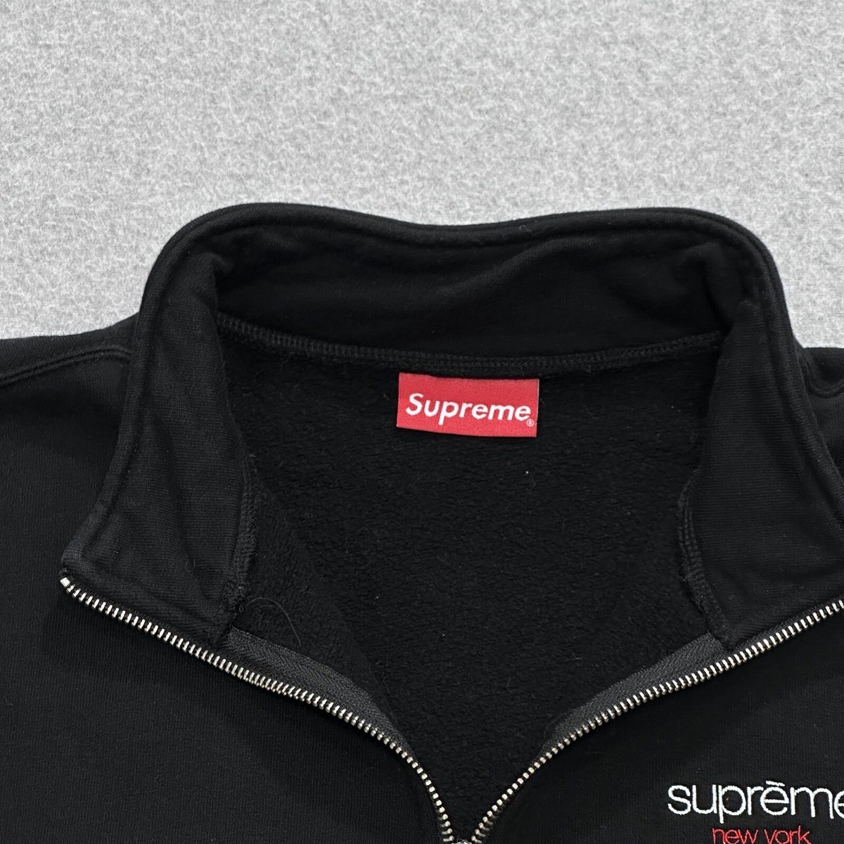 Supreme Mens Black Leopard Panel Cotton 1/2 Zip Pullover Supreme Mens Black Leopard Panel Cotton 1/2 Zip Pullover