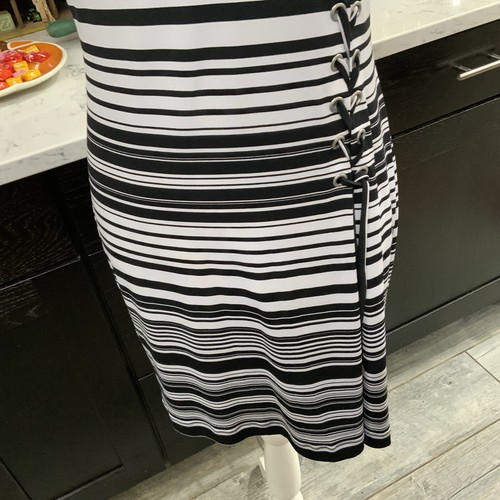 Calvin Klein Dress Women’s Size 6 Shift Stretch Black And White Side Lace Up New - Picture 4 of 13