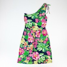 Lilly Pulitzer Teeki One Shoulder Get Away Garden Floral Dress Silk Women S