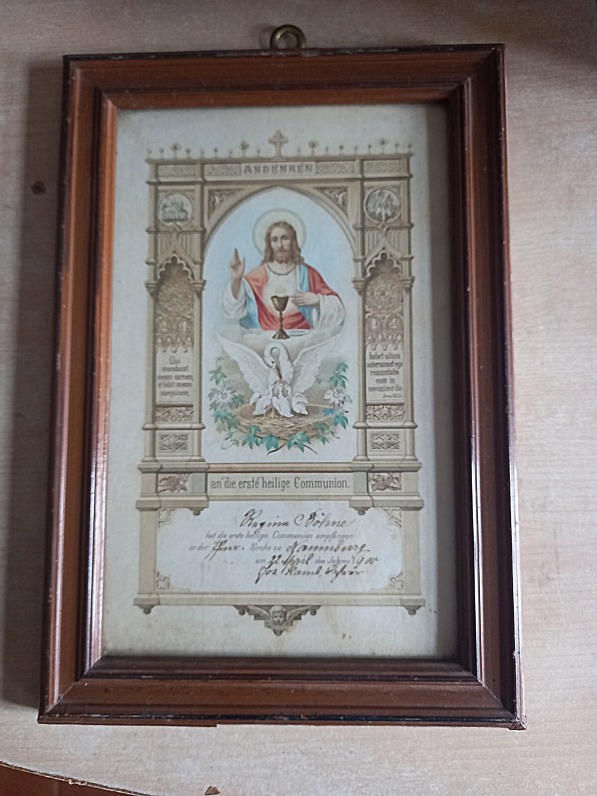 Religiöses Bild Andenken an die 1. hl.Kommunion Vom 22.4.1900 Kirche Naumburg