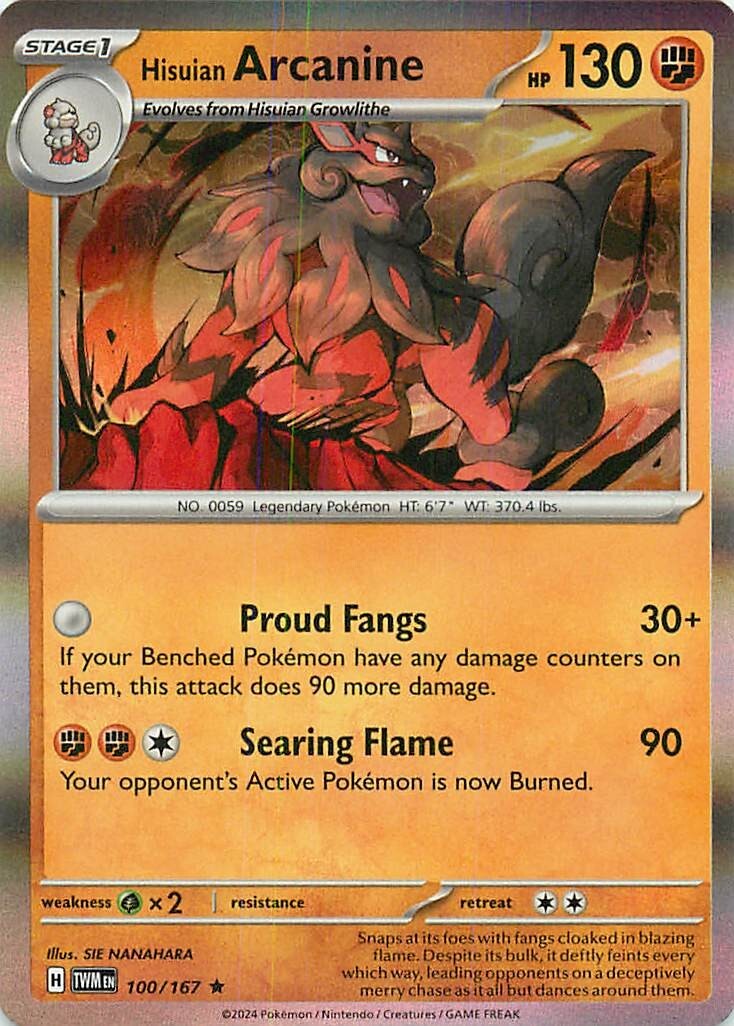 Hisuian Arcanine 100/167 Holo Rare Scarlet & Violet: Twilight Masquerade Pokemon