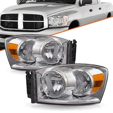 For 2006 2007 2008 Dodge Ram 1500 2500 3500 Chrome Headlights Left+Right 06-08