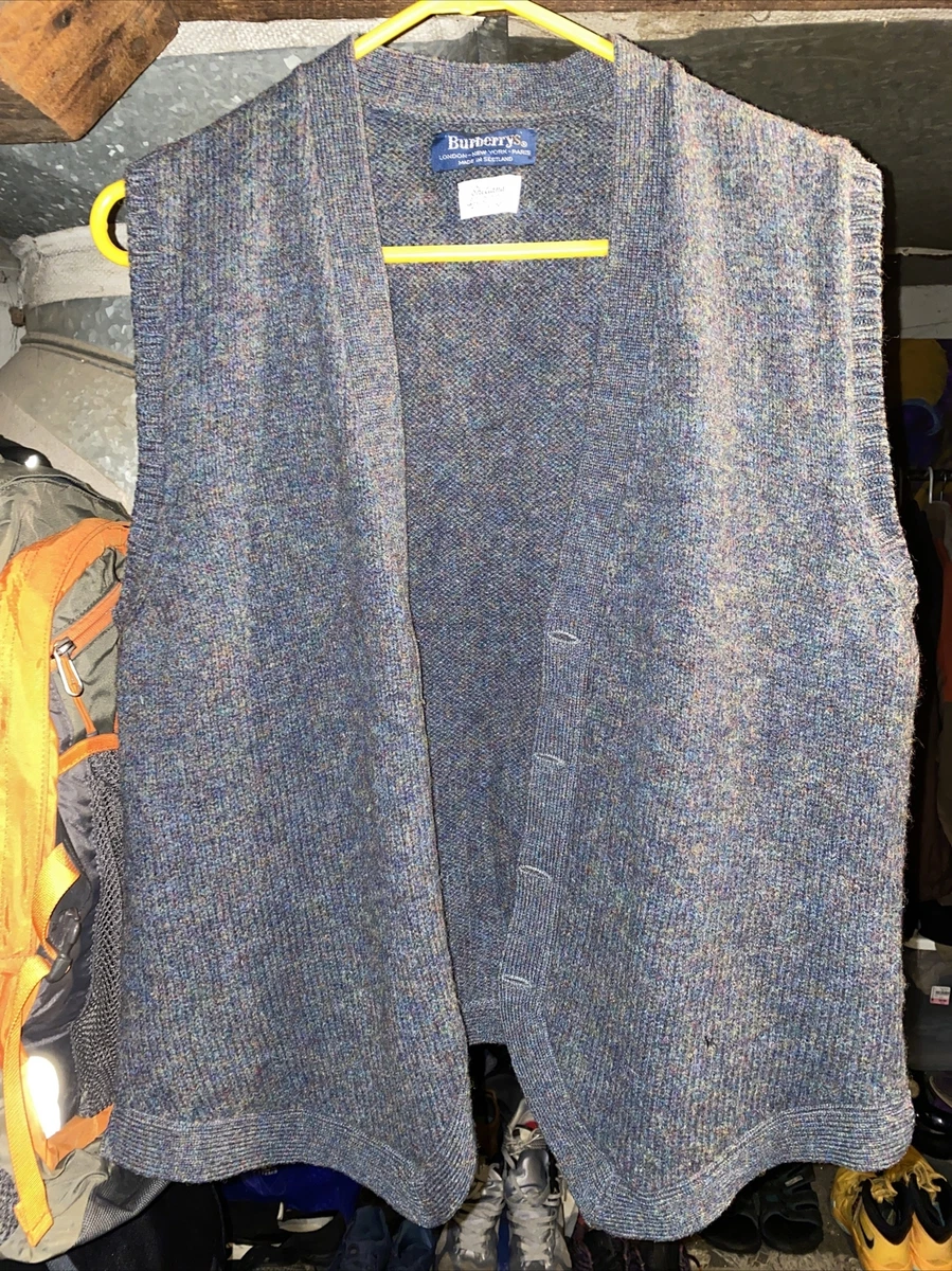 Burberrys Scottish Shetland Wool Vest Mens Medium Gray Multicolor