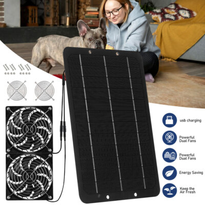 Solar Powered Fan Exhaust Vent Dual Fan Cool for Attic Roof Pet