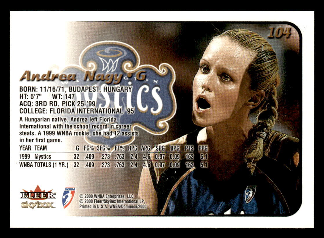 Andrea Nagy 2000 SkyBox Dominion WNBA Rookie Card #104 Washington