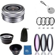 Sony E PZ 16-50mm f/3.5-5.6 OSS Lens Kit With Filters Hood Case 2X Wide Silver