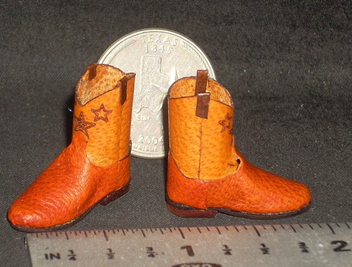 CUSTOM ROPER STYLE Western Cowboy Boots 1:12 Orange Open Star Doll Mini 0330 - Picture 3 of 4
