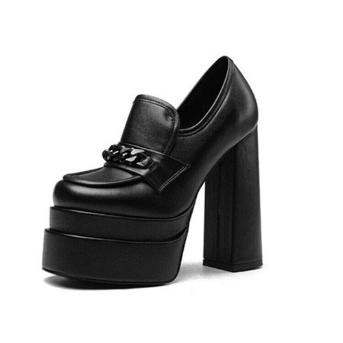 Nuevos zapatos de moda para mujer 14 cm tacón ultra alto tacón grueso dedos cuadrados tacones gruesos - Imagen 3 de 14