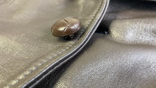 Mens Vintage Deer Wear Brown Leather Overcoat Coat w Brass Buckle Size 46 C161 - Picture 9 of 11