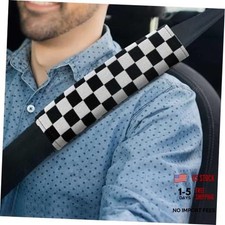 2 Pack Checkered Seat Belt Covers, Black White Square black and white grid