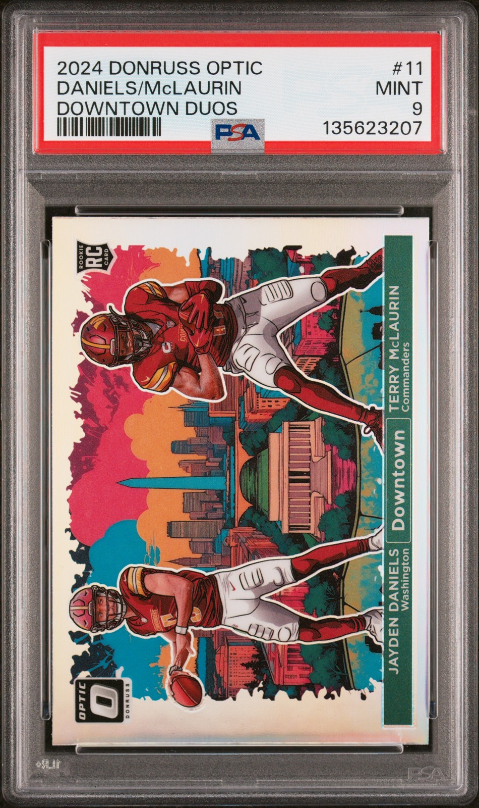 2024 PANINI DONRUSS OPTIC DOWNTOWN DUOS #11 JAYDEN DANIELS/TERRY MCLAURIN PSA 9