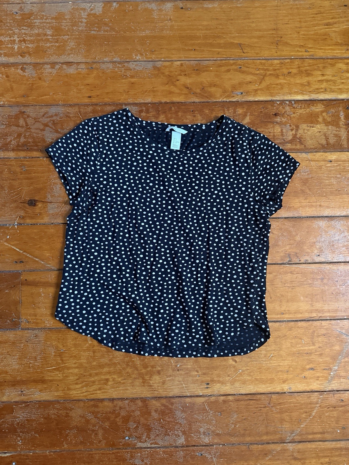 H&M Women’s Black And Tan Polka Dot Short Sleeve Blouse Size S