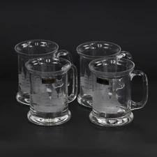 Set of 4 Vintage Toscany Crystal 5" Mugs Etched Ship Hand Blown Romanian