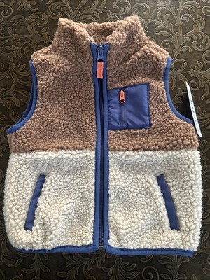 CARTER'S Kids Blue/Beige/Brown Sherpa Vest With Zipper & Pockets Size 18M NWT