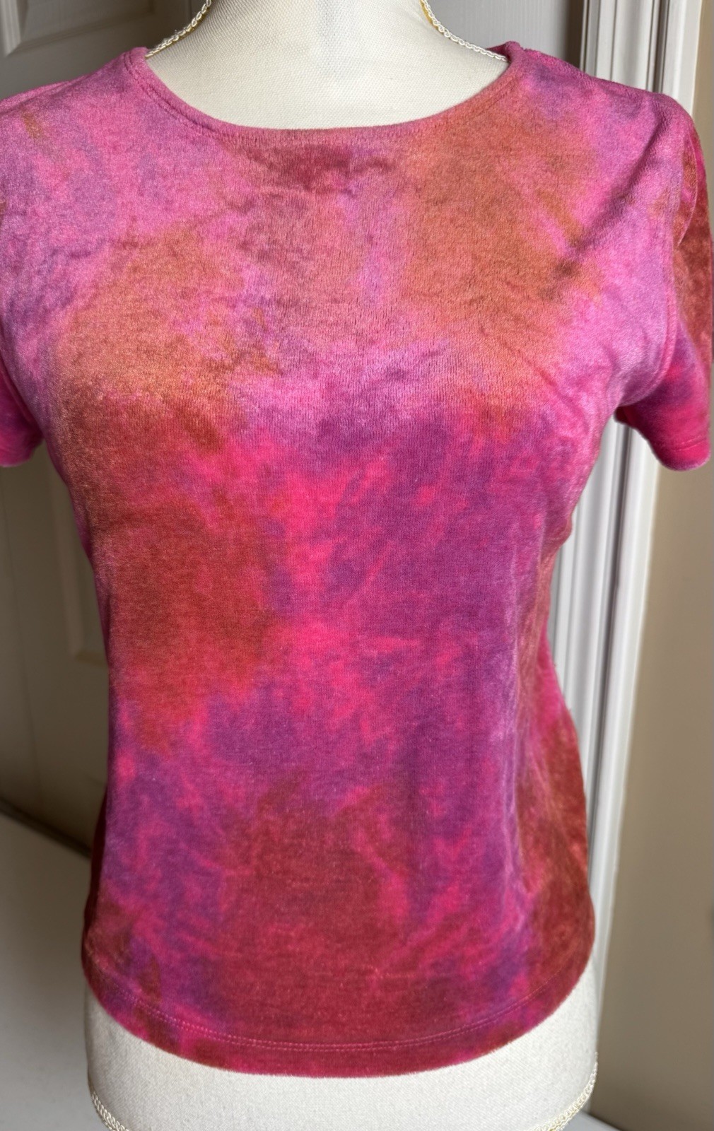 Women’s Free People Bright Eyes Velvet Tee Shirt Pink Tye Dye Medium Boho