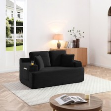 Corduroy Boneless Sofa Loveseat w/Cup Holder, Side Pockets, Zero Assembly, Black