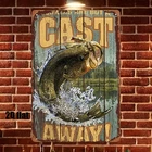 2D Flat, 1pc Vintage Fishing Wall Art Tin Metal Signs Home Décor Large Jumping