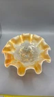 Vintage Dugan Etched Leaves Berries Marigold Carnival Glass Footed Bowl