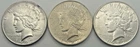 1927 Silver Peace Dollar P,D,S 3-Coin Lot High Grade Circulated