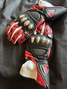 Dainese Ducati Corse Leather Gauntlet Motorcycle Road Racing Gloves SZ Medium