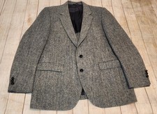 Stafford Harris Tweed 100 Wool Blazer Jacket Grey Herringbone Men's Size 42-46