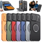 For iPhone 17 Pro Armor Case 15/16 Magnetic Slide Camera Card Holder Stand Cover