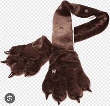 Bear Paws Scarf w Handpockets Winter Mittens/Gloves Cozy-Plush Faux Fur Brown