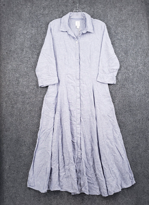 NEW Joie Button Up Shirt Dress Womens Large Blue Linen 3/4 Sleeve Knee  Length | eBay