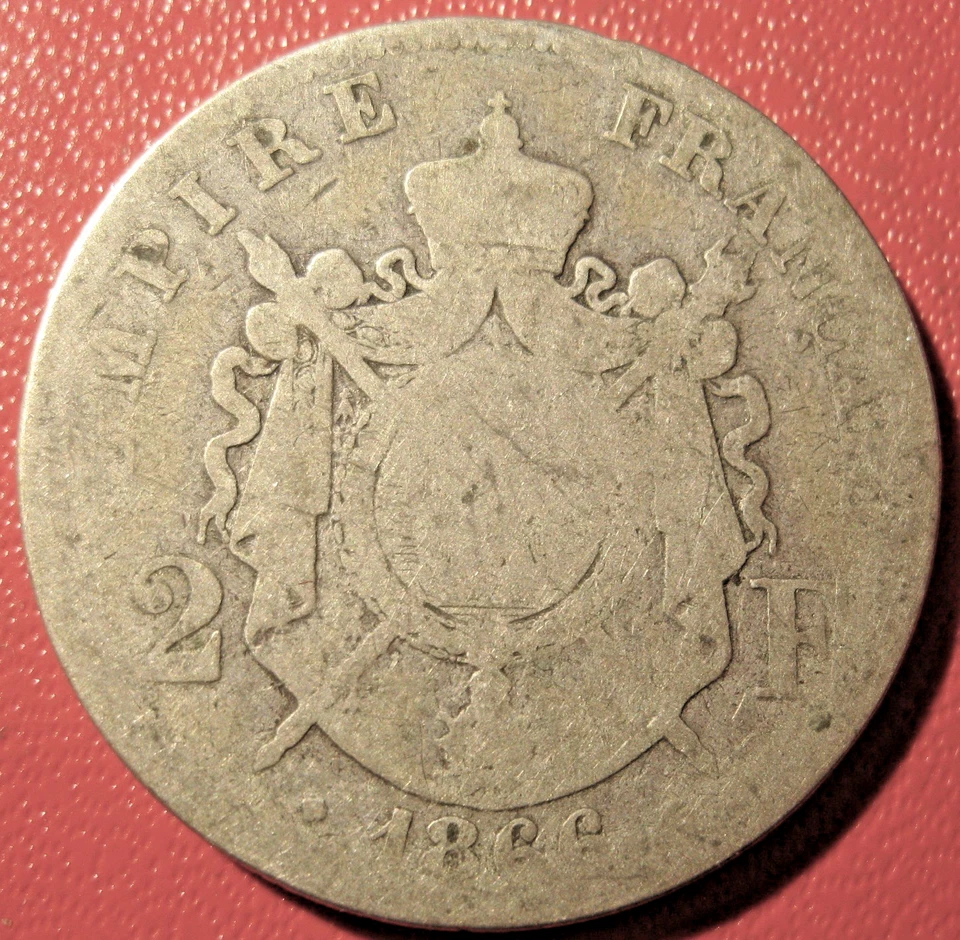 France. 2 Francs Napoléon III. 1866 BB. B/B+ - Photo 2/2